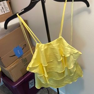 NWT ZARA neon yellow ruffle cropped tank sz.M 259